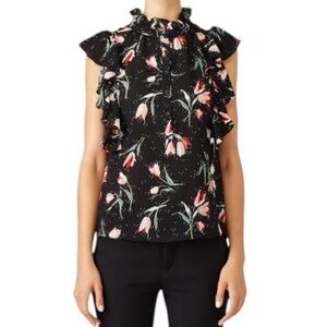 Rebecca Taylor Silk Tulip Ikat Ruffle Top